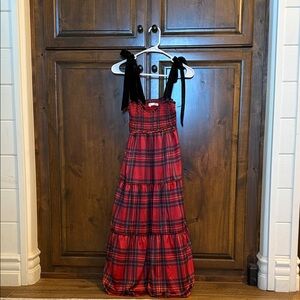 Red Plaid Maxi Dress with Black Straps